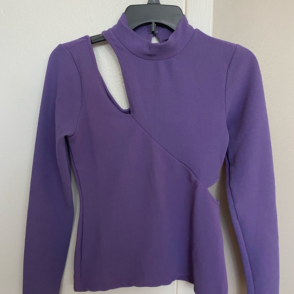 Long Sleeve Purple Cutout Top